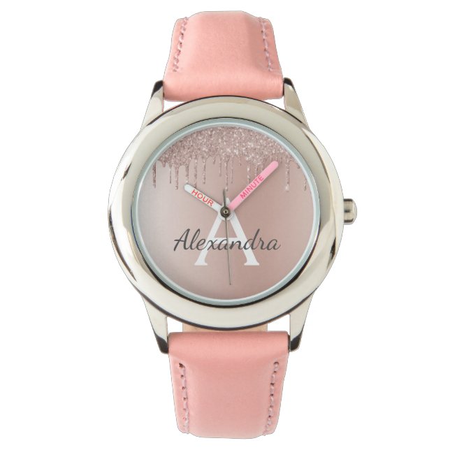 Montre Rose Gold - Parties scintillant rose pâle Nom du m (devant)