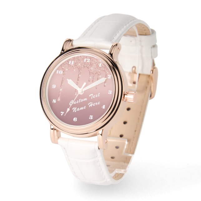 Montre Rose Gold Parties scintillant Texte personnalisé V (Angle)