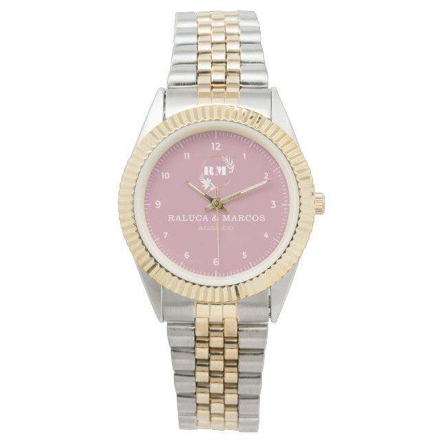 Montre Rose Gold Personalized Elegant Custom Pink Dial fo (devant)