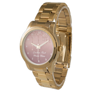 Montre Rose Gold Watch avec nom de texte personnalisé