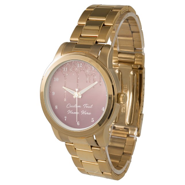 Montre Rose Gold Watch avec nom de texte personnalisé (Incliné)
