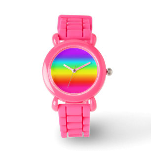 Montre rose mignonne d'arc-en-ciel de parties