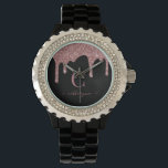 Montre Rose noir  or Parties scintillant gouttes Monogram<br><div class="desc">Parties scintillant Rose Gold Sparkle Drips Monogram Carnet avec mode faux rose/rose parties scintillant or goutte sur un arrière - plan noir chic avec votre monogramme et nom personnalisés. Veuillez nous contacter à cedarandstring@gmail.com si vous avez besoin d'aide pour la conception ou les produits correspondants.</div>