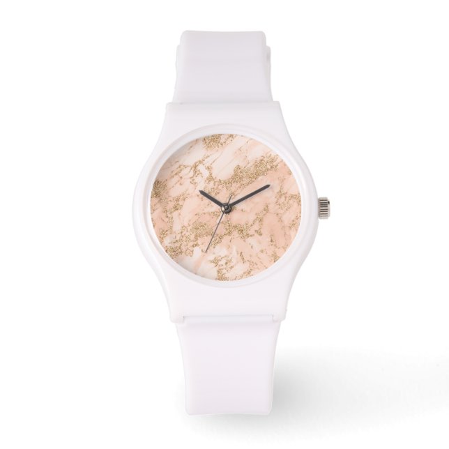 Montre Rose or parties scintillant marbre abstrait (Recto)