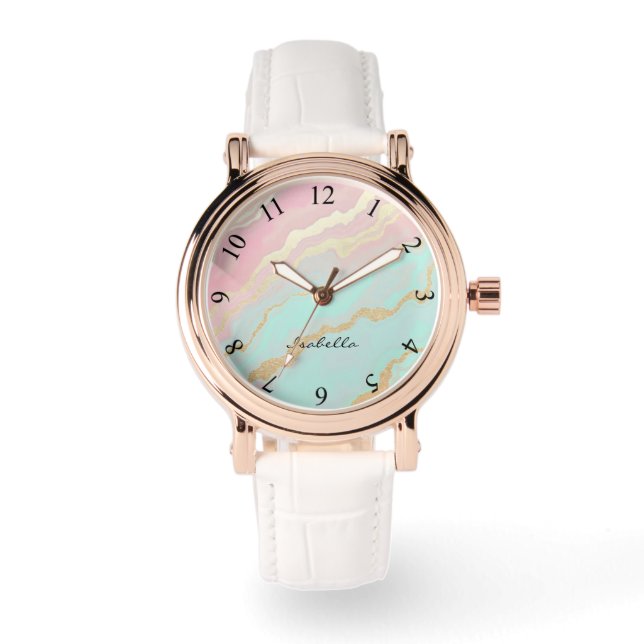 Montre Rose Pâle Menthe Or Luxe Collection Populaire (Recto)