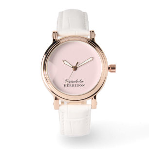 Montre Rose Pâle Monogramme Moderne Minimaliste Féminin C