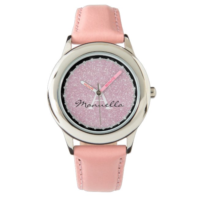 Montre Rose Parties scintillant or et diamants Monogramme (devant)
