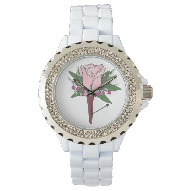 Montre Rose rose Boutonniere Floral Prom Mariage Watch (devant)