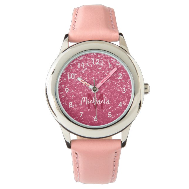 Montre Rose rose clair faux pétille parties scintillant M (devant)