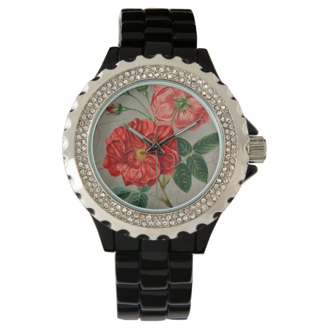 Montre Rose rouge antique sur gris (devant)