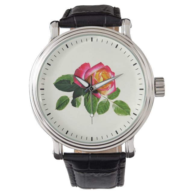 Montre Rose rouge avec centre jaune doré (devant)