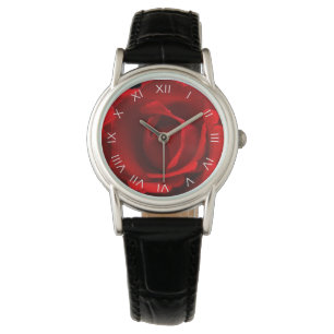 Montre Rose rouge blanc chiffres romains wacna