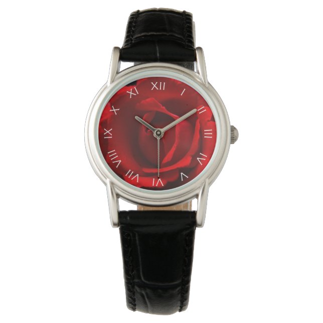Montre Rose rouge blanc chiffres romains wacna (devant)