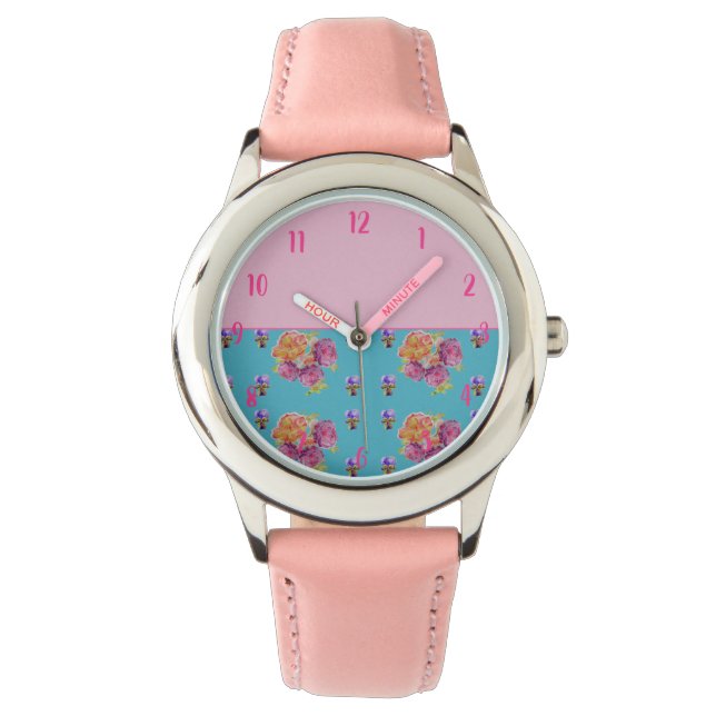 Montre Rose rouge Shabby Chic Aqua Turquoise Floral Flowe (devant)
