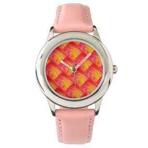 Montre rose saumon avec soleil orange design