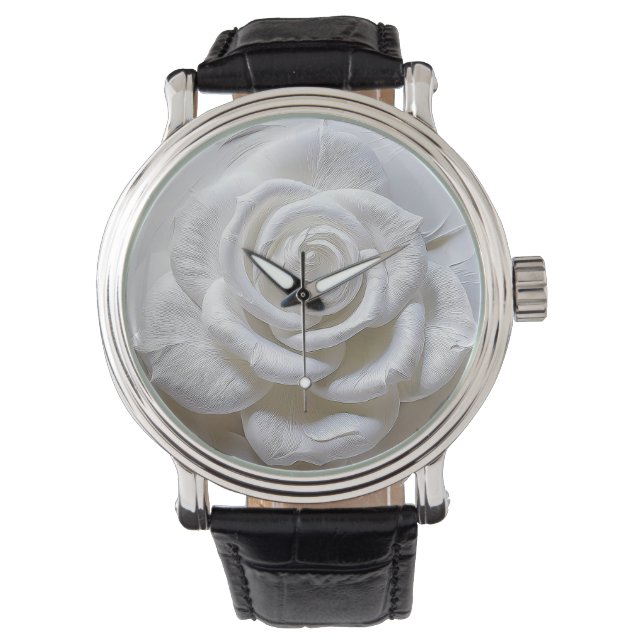 Montre Rose Sculptée - Blanc sur Blanc (devant)