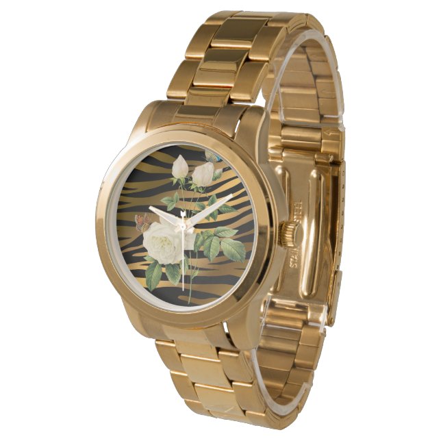 Montre Rose Tigar de luxe moderne Black Gold (Incliné)