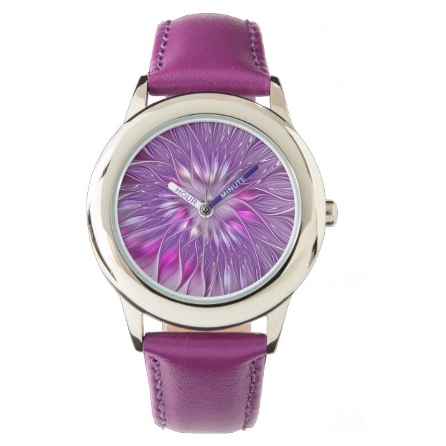 Montre Rose violet passion Fleur Art Abstrait Fractal (devant)