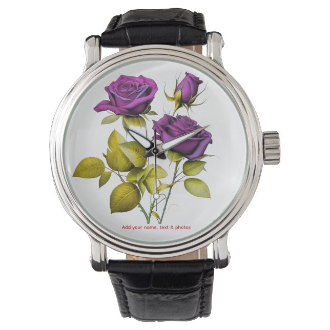 Montre Rose Violette Personnalisée | Ajoutez Votre (devant)