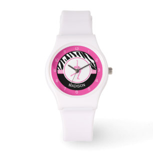 Montre Rose Votre Nom Zebra Print Figure Patinage