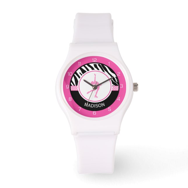 Montre Rose Votre Nom Zebra Print Figure Patinage (Recto)