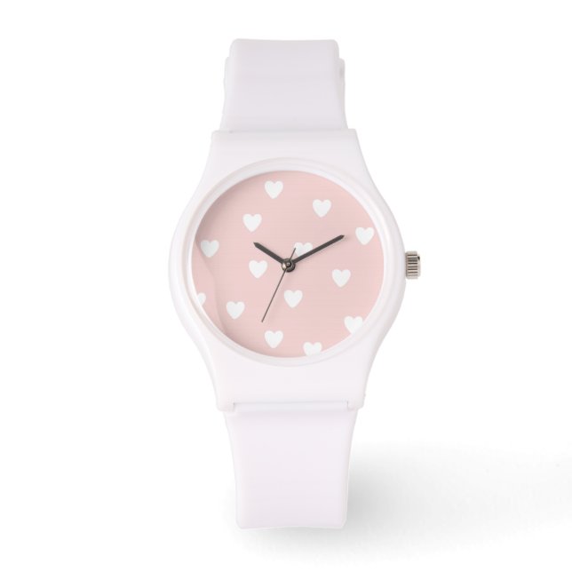 Montre Rosée avec Coeurs Blancs (Recto)