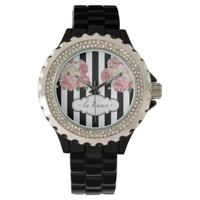 Montre Roses avec bandes noires et blanches (devant)