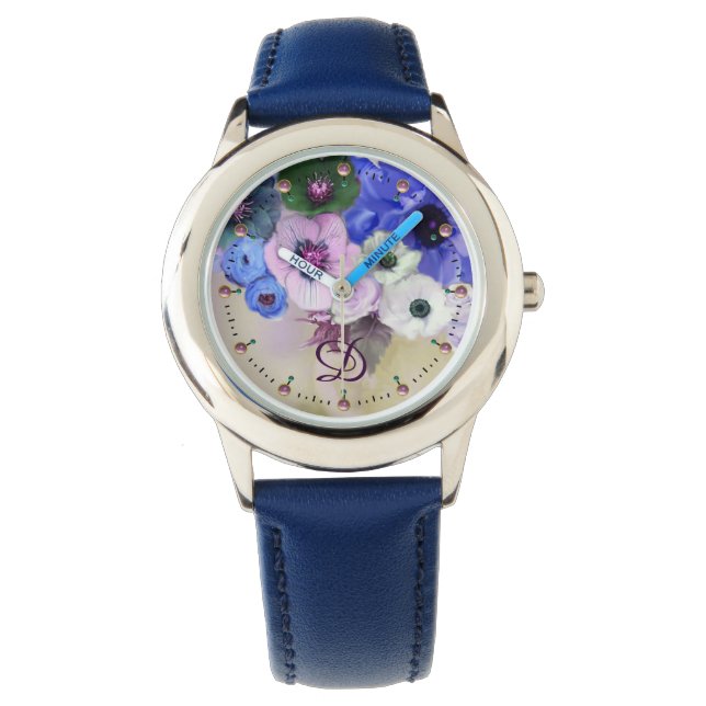 MONTRE ROSES BLANCS BLEUS, MONOGRAMME DES FLEURS D'ANÉONE (devant)