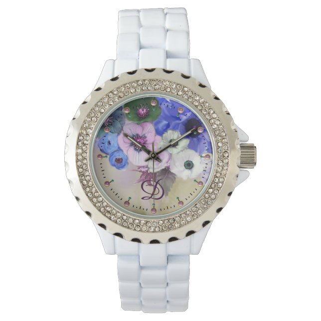 MONTRE ROSES BLANCS BLEUS, MONOGRAMME DES FLEURS D'ANÉONE (devant)