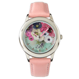 MONTRE ROSES DE FUCHSIA ROSE BLANCHE, MONOGRAMME DES FLEU