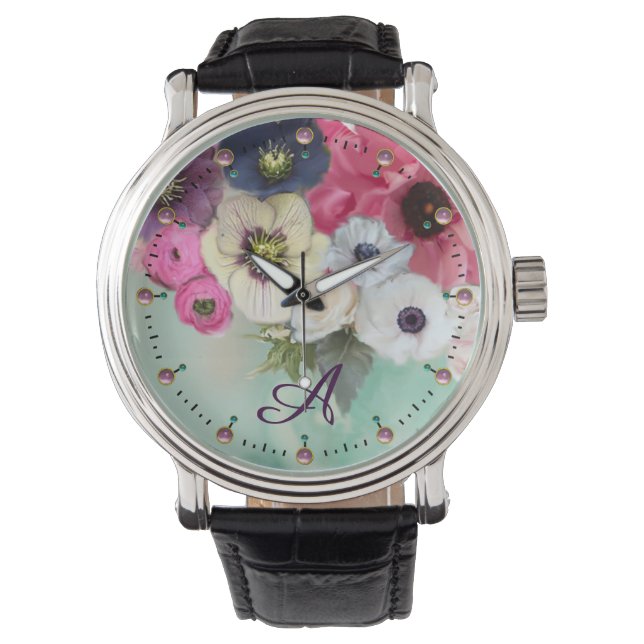 MONTRE ROSES DE FUCHSIA ROSE BLANCHE, MONOGRAMME DES FLEU (devant)