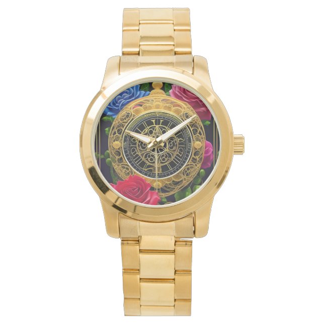 Montre Roses et filigrane d'or (devant)