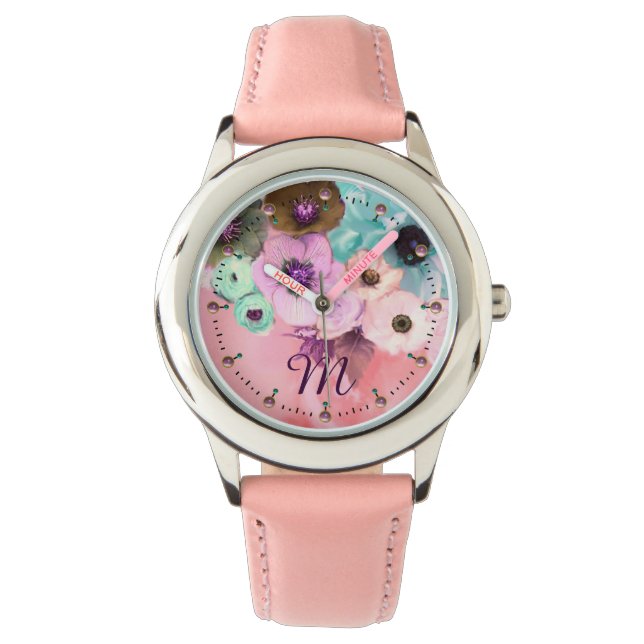 Montre ROSES ROSES ROSES ROSES turquoises ET FLEURS D'ANÉ (devant)