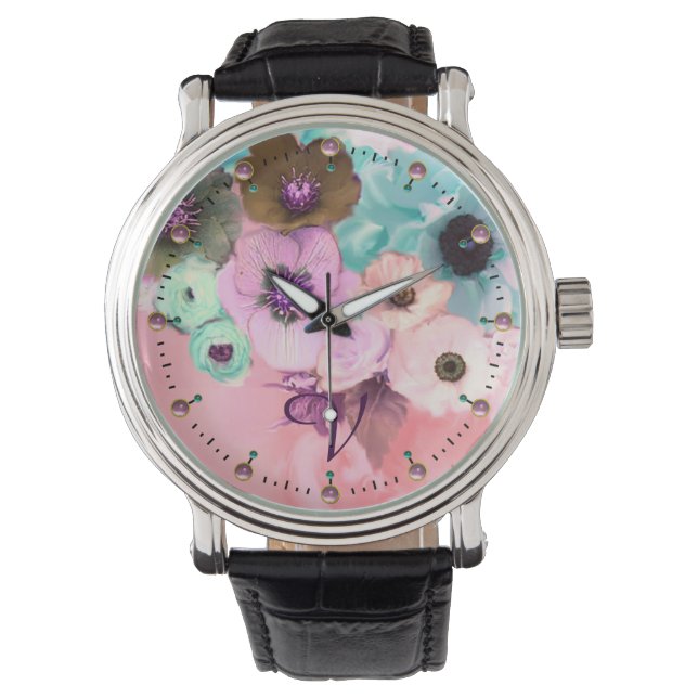 Montre ROSES ROSES ROSES ROSES turquoises ET FLEURS D'ANÉ (devant)