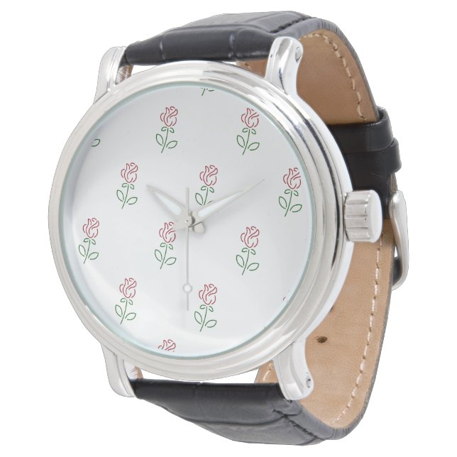 Montre Roses Rouges, Motif De Roses, Fleurs (Incliné)