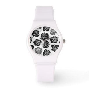 Montre Roses Vintages chic en noir et blanc