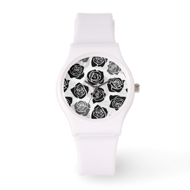 Montre Roses Vintages chic en noir et blanc (Recto)
