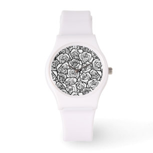 Montre Roses Vintages en noir et blanc