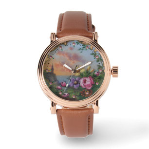 Montre ROSES vintages ET FLEURS AVEC PAYSAGE