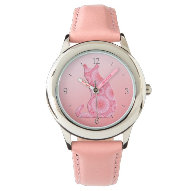 Montre "Roues de lumière" Chat - corail rose (devant)