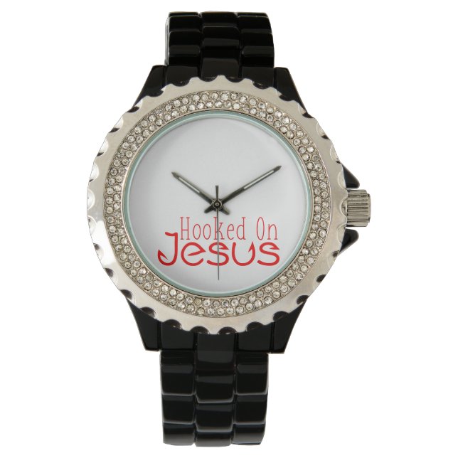 Montre Rouge Accroché sur Jésus Black Rhinestone Watch (devant)
