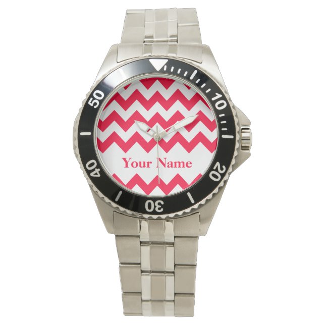 Montre Rouge Bold Chevron avec monogramme (devant)