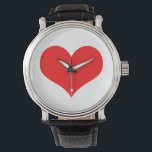 Montre Rouge Coeur mignon Saint Valentin Couleur blanche<br><div class="desc">Imprimé avec grand motif de coeur rouge en arrière - plan de couleur blanche solide.</div>