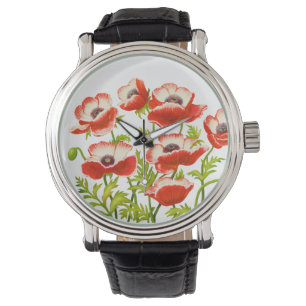 Montre rouge de fleurs de pavot oriental