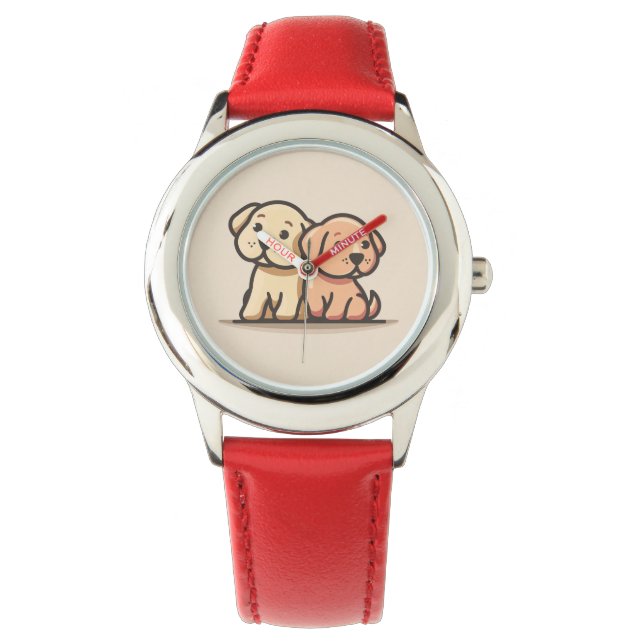 Montre rouge en acier inoxydable pour enfants (devant)