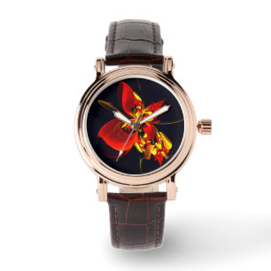 Montre Rouge Jaune Floral Moderne Résumé Modèle Art #10