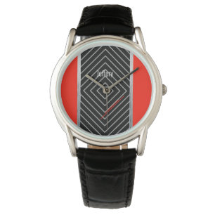 Montre Rouge, noir, rayures argentées eWatch