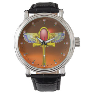 MONTRE ROUGE TALISMAN/ÉGYPTIEN FOSSÉ ANKH ET CORNUCOPIE