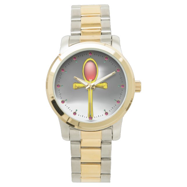 Montre ROUGE TALISMAN, Pierre de rubis, Blanc gris (devant)