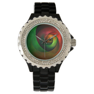 Montre Rouge Vert Floral Moderne Art Abstrait Motif #21